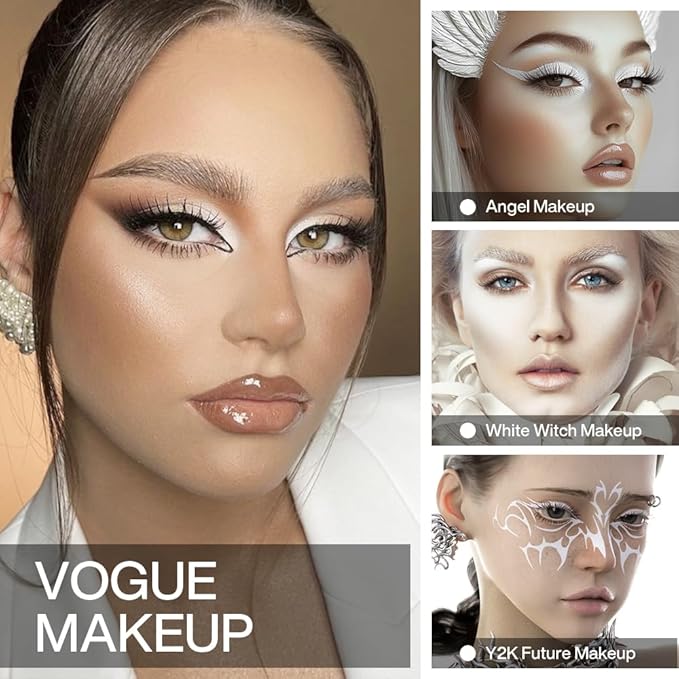 Matte White Eyeshadow with Applicator | High Pigment, Long-Lasting, Waterproof | Travel-Friendly White Eyeshadow for Highlighting, Eyeliner Base, Halo Eyes, Inner Corner, Gothic, Halloween Makeup