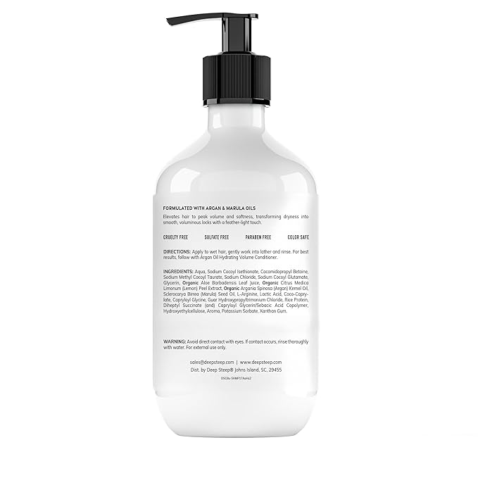 Deep Steep Argan Oil Hydrating Volume Shampoo, 17 oz – Volumizing Shampoo with Argan Oil, Aloe, Marula Oil & Rice Protein – Sulfate-Free, Vegan, Clean Beauty Hair Care, Full Hydration