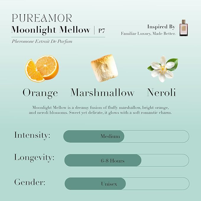 PUREAMOR Pheromone Perfume for Women, Moonlight Mellow Extrait de Parfum - Long Lasting Sweet Floral Gourmand Scent, 30% High Concentration, Full Size Fragrance Spray, 1.0 oz / 30 ml