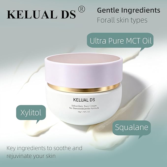 Seborrheic Face Cream for Sensitive Skin, Steroid-Free Gentle Formula, with Ceramides and Calendula Extract, 1.76 fl oz