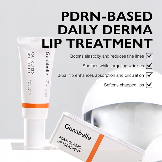 Genabelle PDRN Glazed Lip Treatment – Hydrating & Plumping Lip Balm with PDRN & Peptides for Soft, Glossy Lips – Intensive Lip Repair & Moisture Lock, Glass Skin, Korean Skincare - 0.33 fl oz