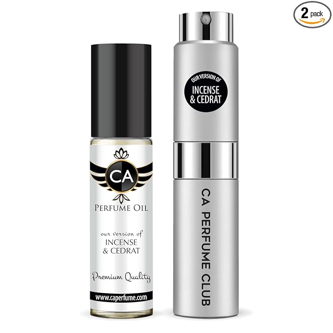 CA Perfume Duo Impression of Incense & Cedrat For Women And Men Perfume Layering Set Long Lasting Travel Size EDP + Body Oil Roll-On Bottle 0.27 Fl Oz+0.33 Fl Oz