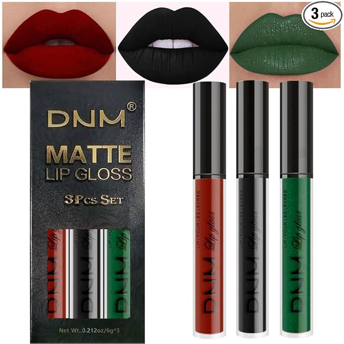 evpct 3Pcs Dark Black Emerald Green Red Matte Liquid Lipstick Lip Stain Sets for Women Matte+Lipstick Long Lasting 24 hr Hours Magic Lipstick 24 Hours original Waterproof 20#