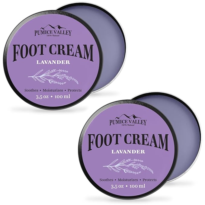 Pumice Valley Foot Balm Cream for Dry Cracked Heels and Feet - Natural Foot Moisturizer Balm for Calluses and Dry Feet Treatment (2 Pack Lavender)