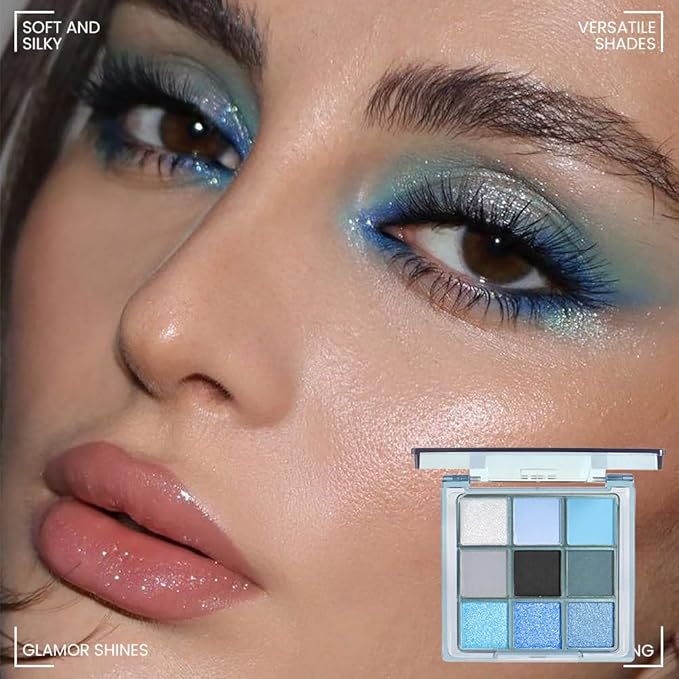 WanTuoluo Light Blue Eyeshadow Palette, Matte & Shimmer Glitter Blue Shadow for Eye Makeup, High Pigmented White Gray Black Green Powder Palet de sombras de ojos, Cruelty Free