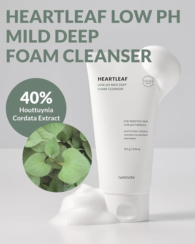 Heartleaf Low pH Deep Foam Cleanser - Gently Removes Sebum, Deep Cleans Pores - Contains 80% Houttuynia Cordata, Hyaluronic Acid, Soothes and Enhances Sensitive Skin, 5.29oz.