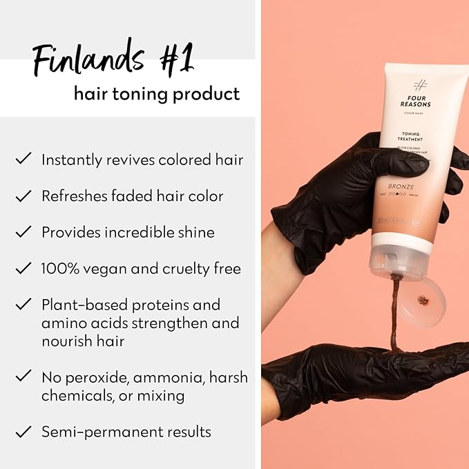 FOUR REASONS Color Mask, Bronze (27 Colors) – Hair Gloss & Color Depositing Conditioner – Semi Permanent Hair Toner for Color-Treated Hair Color For Women – Vegan & Cruelty-Free – 6.76 fl oz