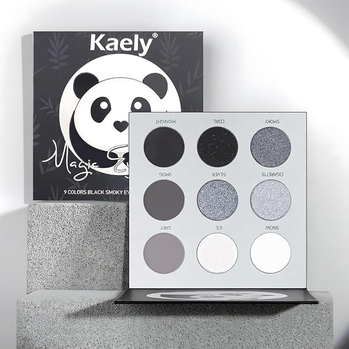 evpct 9 Colors Silver Gray Glitter Eyeshadow Palette, Black Smokey Grey and Silver White Sparkle Glitter Shimmer Shiny Eye Shadow Palette Makeup for older Women, Goth Gothic Highly Pigmented Eyeshadow