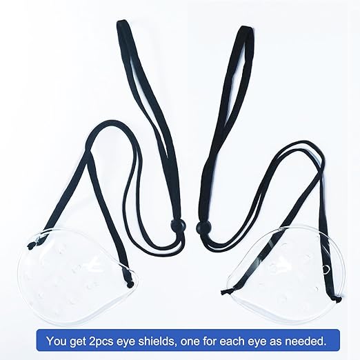 AMZVIO Clear Eye Shield after Surgery,2 Pack,Breathable Protective Eye Patches for Adults & Kids, Hard Plastic Eye Protection Cover for Sleeping with Strap (Black)