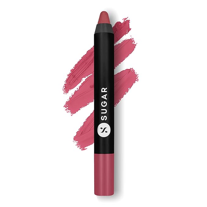 SUGAR Cosmetics Matte as Hell Crayon Lipsticks for Women Lasts Up To 8+ Hours Lip Crayon with Sharpener 2.8 g (Pack of 1) 05 ROSE DAWSON