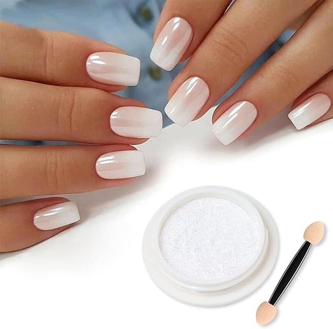 Magic White Pearl Chrome Nail Powder Solid Shell Fairy Glitter Nails Art Powder Holographic Ice Transparent Mermaid Moonlight Effect Manicure Pigment With Tool