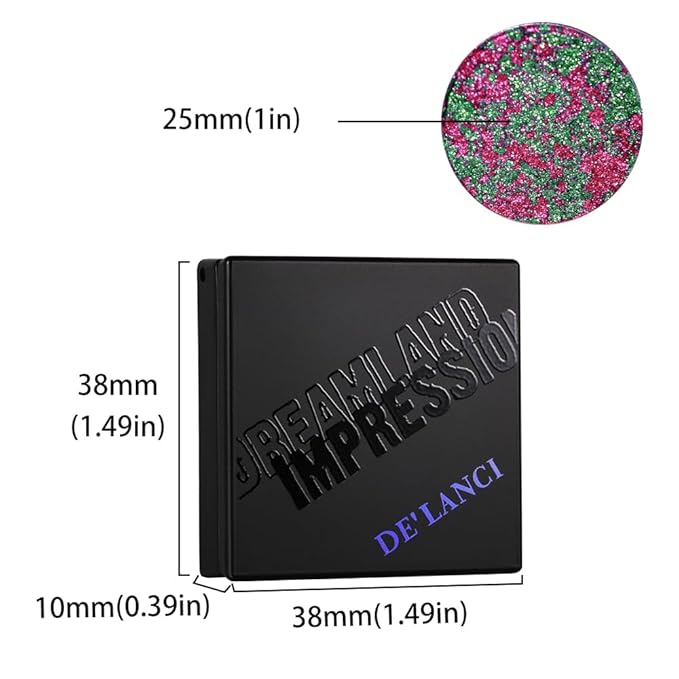 DE'LANCI Fuchsia to Green Shimmer Multichrome Eyeshadow, Intense Pigment Chameleon Sparkling Eyeshadow, Charming Aurora Iridescent Eye Shadow, Multi-Reflective Finishes Glitter Metallic Shade, 03