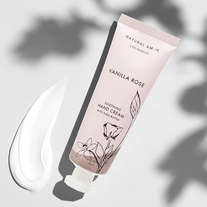 Natural Amor Hand Cream Gift Set, Vanilla Rose & Lavender 2 Pack, Moisturizing Travel Size Hand Lotion with Shea Butter Nourishing Hand Care for Dry Skin
