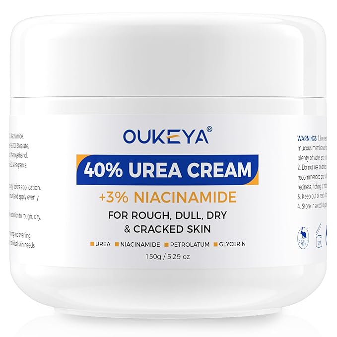 OUKEYA Urea Cream 40 Percent with 3% Niacinamide, Intensive Moisturizer for Extremely Dry Chapped, Rough Skin on Hands, Feet, Elbows & Knees,Deep Hydration & Evens Skin Tone, 5.29oz
