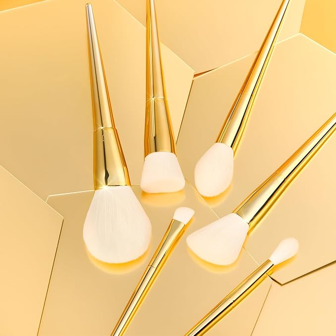 DUcare 15 Piece Professional Makeup Brush Set, Silver-Gold Radiance Synthetic Brushes for Full Face & Eye, Complete Cosmetic Kit with Reusable Storage Holder