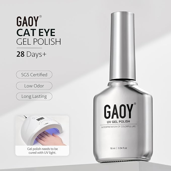 GAOY Jelly Pink Cat Eye Gel Nail Polish, 16ml Glitter Holographic Nail Polish with Magnet, Reflective Translucent UV Gel, 3097 Fairy Blush