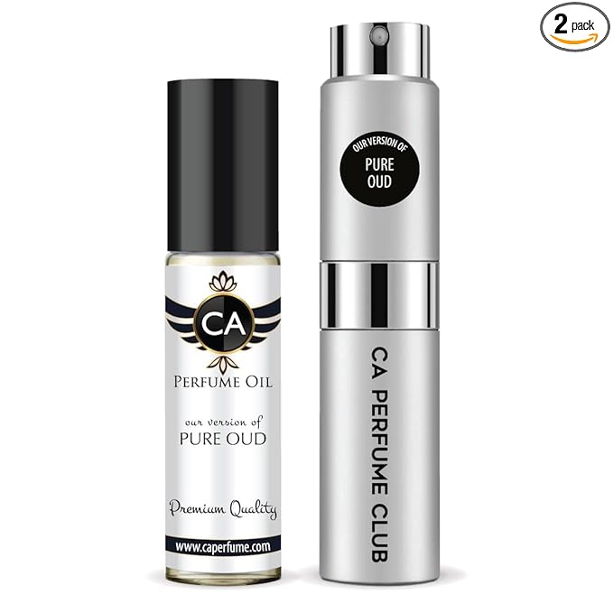 CA Perfume Duo Impression of Pure Oud For Women And Men Perfume Layering Set Long Lasting Travel Size EDP + Body Oil Roll-On Bottle 0.27 Fl Oz+0.33 Fl Oz