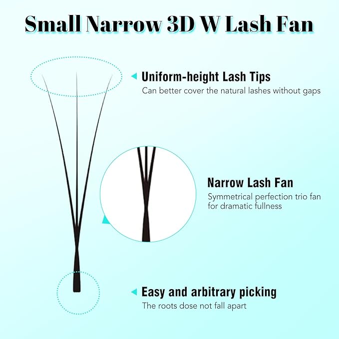 VAVALASH Narrow 3D W Lash Extension 0.07 D Curl W-shaped Eyelash Extensions Matte Black Volume Small Spacing 3D Lash fans W Lashes(Narrow-3D-0.07-D-8-15mm)
