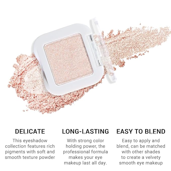 Pear White Glitter Eyeshadow Palette Single, Pearl Shimmer Sparkle Cream Eye Shadow Palette Makeup for Older Women, Brightener High Pigment Long Lasting Monochrome Mini Eyeshadow