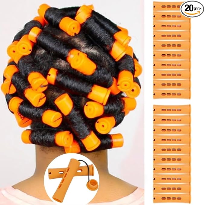 Perm Rods Set for Natural, Long, and Short Hair - Plastic Cold Wave Rods for Women's Hair Curling and DIY Hairdressing (20pcs Orange)
