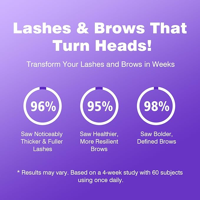 2-in-1 Lash & Brow Growth Serum, Dual-Ended Eyelash & Eyebrow Enhancer, Peptide & Vitamin Formula for Longer, Thicker Lashes and Fuller Brows, Eye-Safe, Vegan & Cruelty-Free, 5 mL + 5 mL