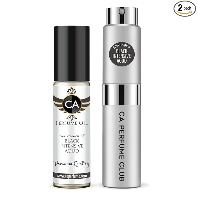 CA Perfume Duo Impression of Black Intensive Aoud For Women And Men Perfume Layering Set Long Lasting Travel Size EDP + Body Oil Roll-On Bottle 0.27 Fl Oz+0.33 Fl Oz