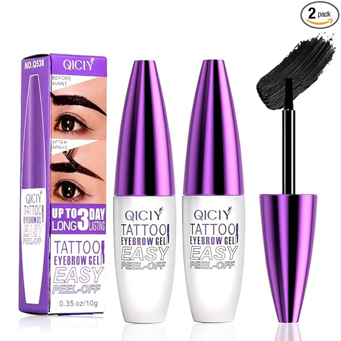 2 Packs Black Easy Tatoo Eyebrow Gel Peel off - Semi-Permanent Tattoo Eyebrow Tint Kit Waterproof Long - Eyebrow Mascara Volume and Length