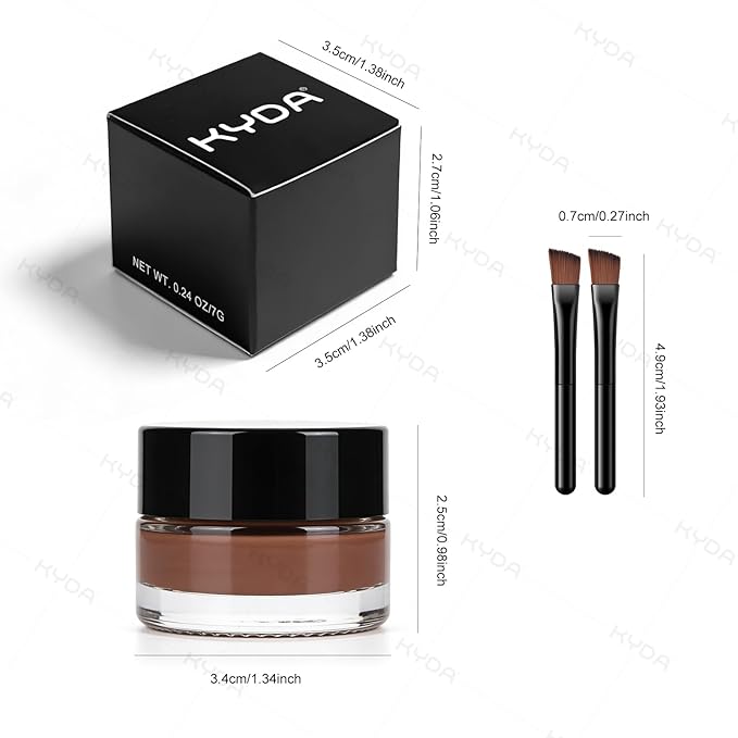 KYDA Black Gel Eyeliner, Lasting Waterproof Cream Eyeliner & Eyebrow Makeup, High Pigment Smudge-proof Formula, Waterline Matte Eye Liner with Brush, Natural Black Brow Pomade Set