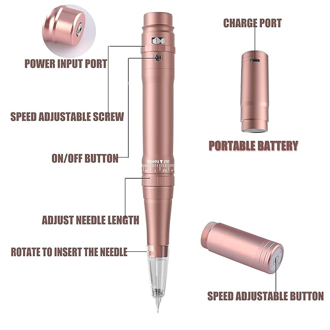 Permanent Eyebrow Makeup Tattoo Machine Kit with 700mAh Wireless Battery 15 pcs Cartridge Needles Microblading Supply for Eyebrow Lip Eyeliner Microshading Supplies(Pink Tattoo Kit)