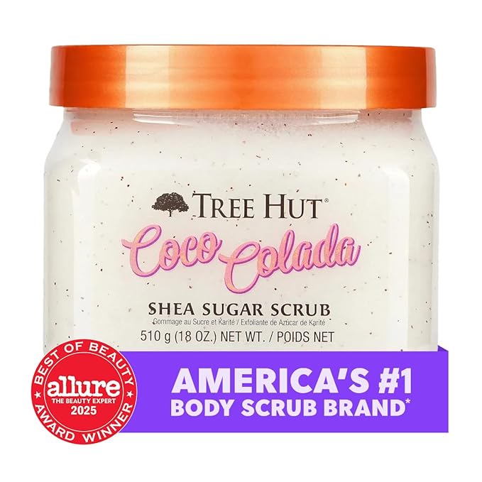 Tree Hut Coco Colada Body Scrub, Exfoliating & Hydrating Sugar Scrub with Shea Butter & Essential Oils, Smooth Skin, Body Exfoliator For All Skin Types, Self Care Gifts for Women, Vegan, 18 Oz