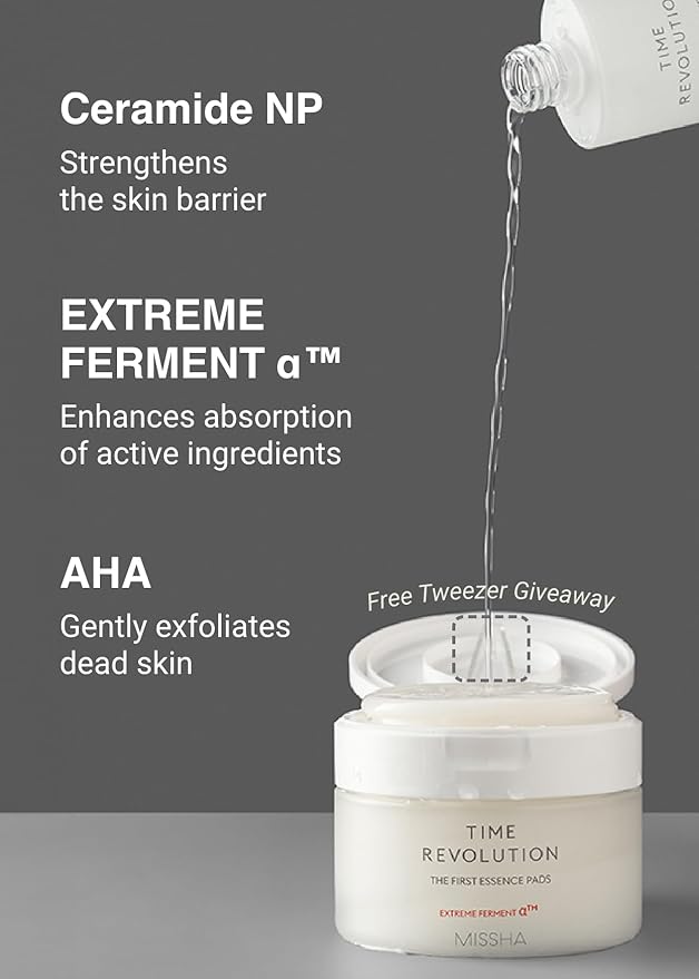MISSHA Time Revolution The First Essence Toner Pads (75 pads) - Exfoliating Pads Enhanced with AHA, Moisturizing, Larger Size, Advanced Ferment Absorption