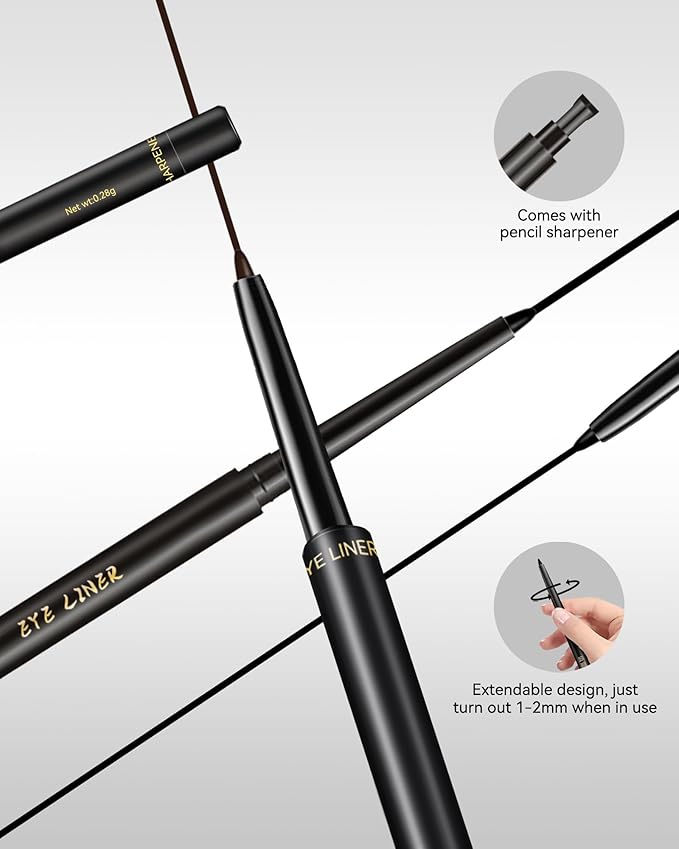 Black Gel Eyeliner for Older Women,Gel Eye Liner Pencil Waterproof Smudgeproof,Matte Cream Eyeliner Waterline with Sharpener Retractable Eyebrow Liner Makeup Pen Mature Women Sensitive Eye 1 Pc