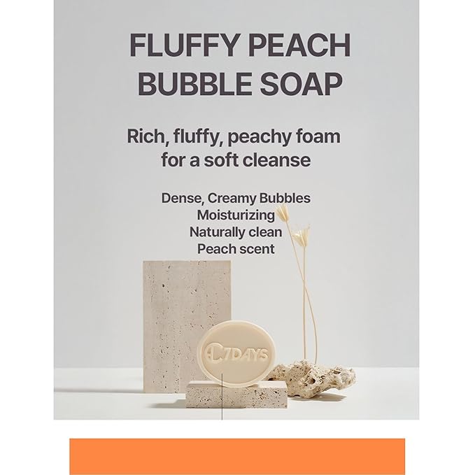 CDH7DAYS Fluffy Peach Bubble Body Soap Bar, Korean Handmade