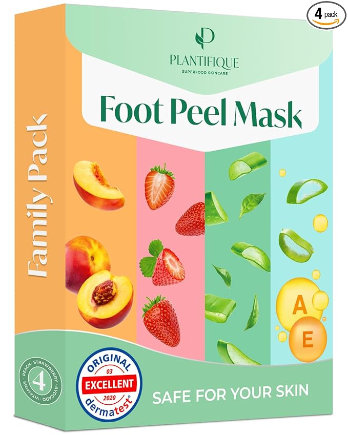 PLANTIFIQUE Foot Peeling Mask 4 Pack | Dermatologically Tested Repairs Heels & Removes Dry Dead Skin for Baby Soft Feet | Exfoliating Foot Peel Mask for Dry Cracked Feet