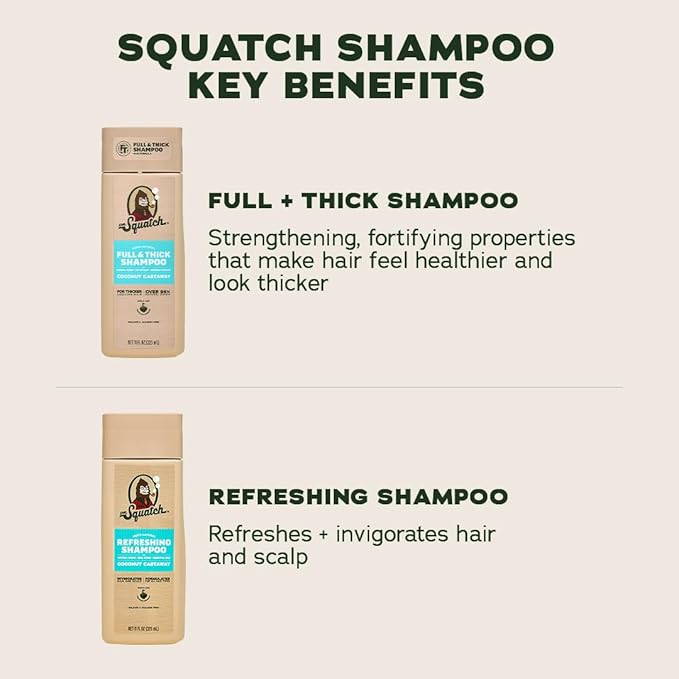 Dr. Squatch Full + Thick Men's Shampoo and Conditioner Set - For Fuller, Thicker-Looking Hair - Natural Shampoo and Conditioner for Men - Coconut Castaway (11 fl oz, 2-Pack)