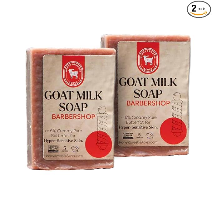 Honey Sweetie Acres 2-Pack Barbershop Goat Milk Soap - Handmade 5 oz Bar, Made with Natural Ingredients, Moisturizing & Gentle, Made in the USA