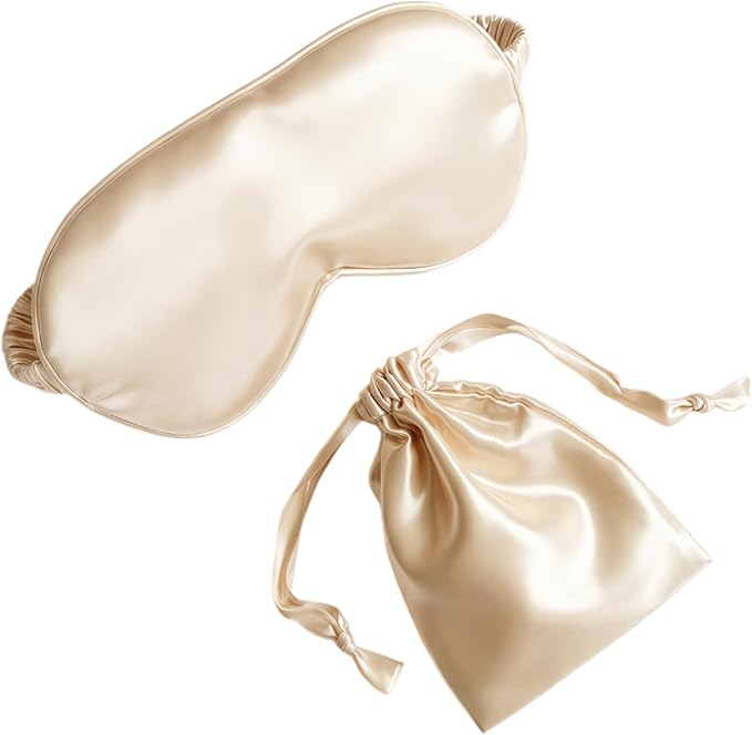 [1 Pack] QSYW Sleep Masks, Satin Eye Mask for Sleeping - Silky Eye Masks Bulk with Storage Bag & Elastic Strap,Beige