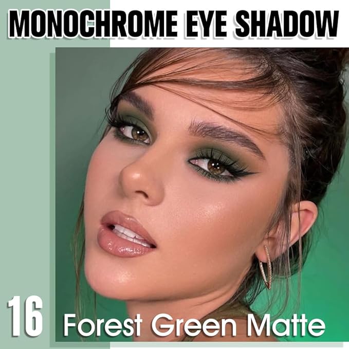 WanTuoluo Forest Green Matte Eyeshadow Palette for Women, Single Monochrome Eye Shadow Makeup, Shiny Pressed Powder, Blendable Natural sombras para ojos, Holographic,Vegan,Travel -16