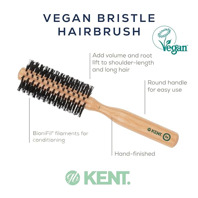Kent V04 Vegan Round Brush - 45mm Bristles by Kent Brushes, Cruelty-Free Hair Brush with BioniFil Filaments for Blowouts, Volume, Curls, All Hair Types, Wooden Handle, Travel Size, Made in England