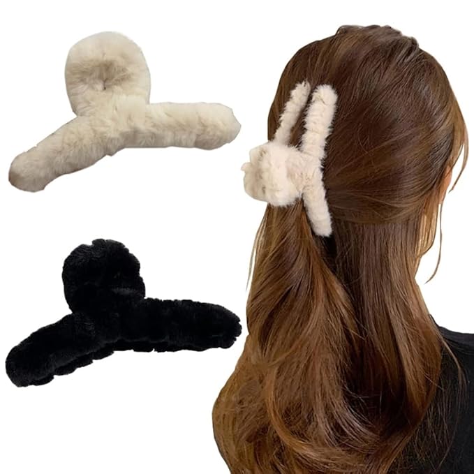 3pcs Fuzzy Claw Clip,Plush Hair Clamp for Thick Hair, Large Faux Fur Hair Claw Clips,cute hair clips for claw clips for Thin Hair
