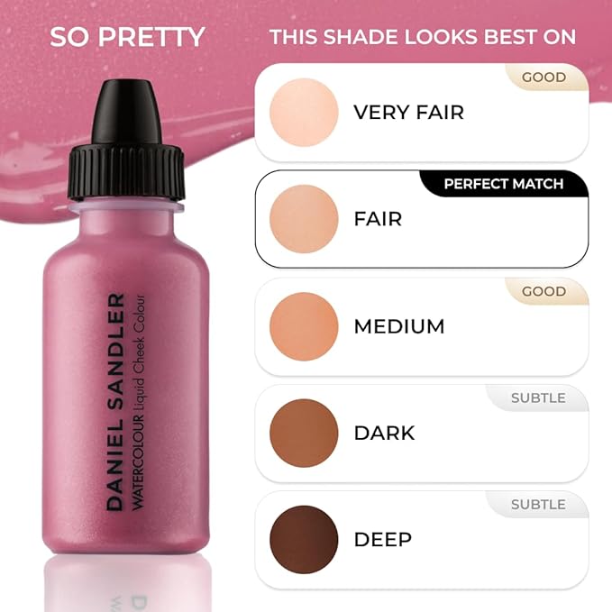 Daniel Sandler Watercolor Liquid Blush — Buildable, Blendable & Long-Lasting Liquid Blush for Cheeks, Lips, & Eyes — Lightweight & Water Resistant — For All Skin Types — So Pretty