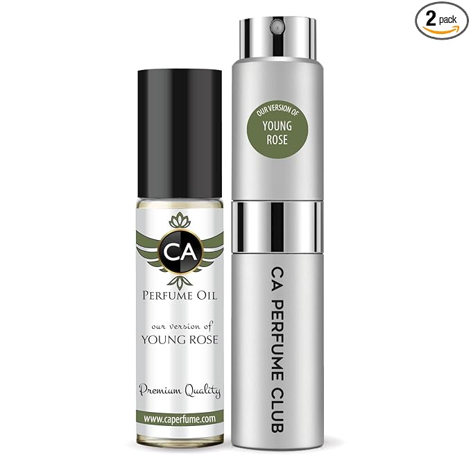 CA Perfume Duo Impression of Young Rose For Women And Men Perfume Layering Set Long Lasting Travel Size EDP + Body Oil Roll-On Bottle 0.27 Fl Oz+0.33 Fl Oz