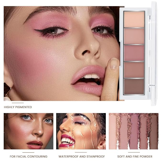 5 Color Matte Rose Nude Eyeshadow Palette, Dusty Rose Mauve Pink Cocoa Brown Neutral Shades, Highly Pigmented Blendable Long Lasting for Daily Natural Makeup, Soft Glam & Mature Eyes, Sombra de Ojos 4