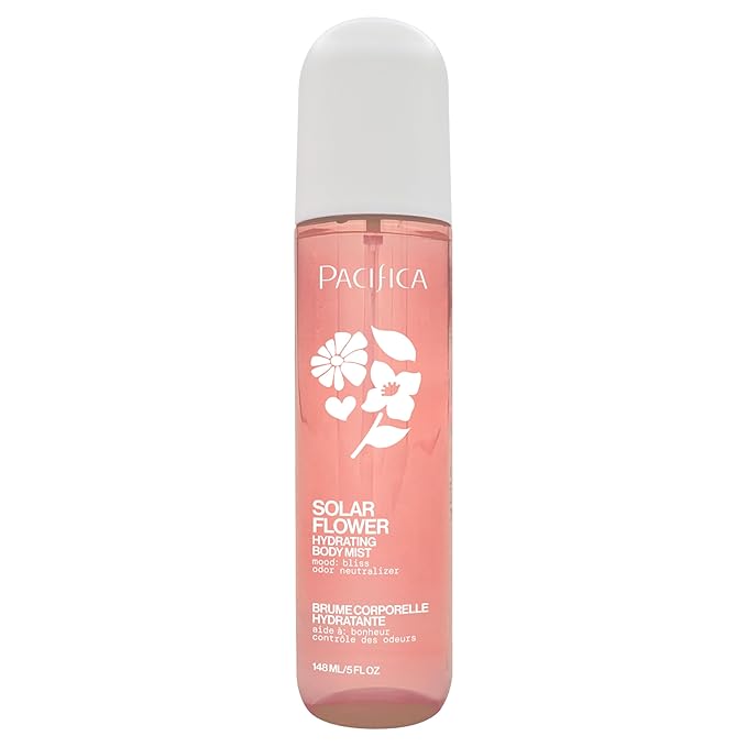 Pacifica Solar Flower Body Mist for Women, Floral Fragrance Spray with Jasmine Bergamot Vanilla, Odor Neutralizing Skin Hydrating Mood Activating, Vegan Clean, 5 Fl Oz
