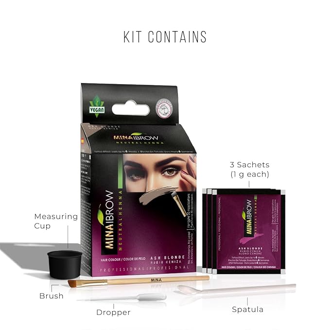 MINA ibrow Henna Hair Color Professional Tint Kit With Brush Combo Pack | No Ammonia | Vegan & Cruelty Free | Upto 30 Applications (Ash Blond)