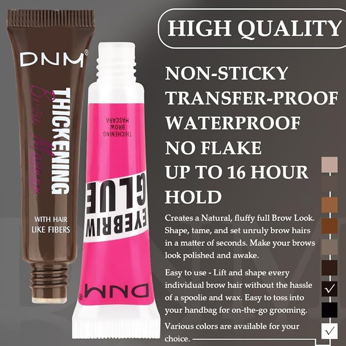 Tinted Thickening Brow Mascara,Brow Glue Eyebrow Gel, Waterproof, Transfer-proof, Brush to Fill in Eyebrows and Cover Gray Hairs - Cruelty Free (2pcs 07 Espresso &09 transparent)