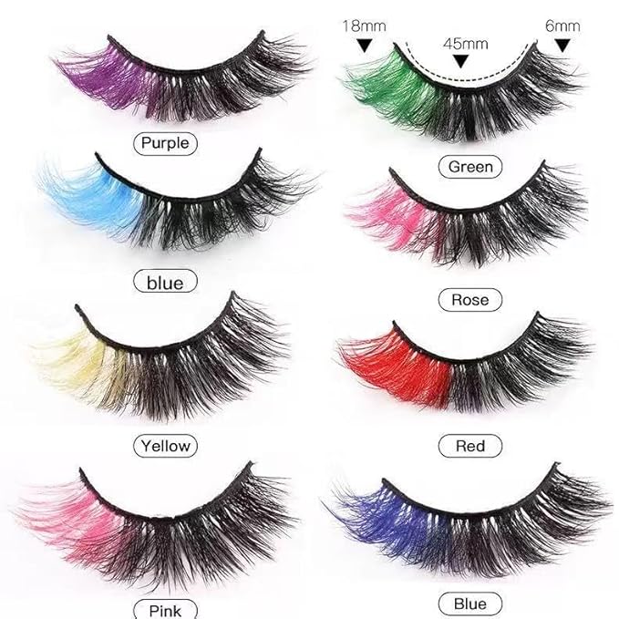 Sunniess Ombre Colored Lashes Silk Protein Fluffy Wispy Volume Fake Lashes for Halloweens Cosplay Party Stage Lashes with Color Make up Faux Mink False Eyelashes