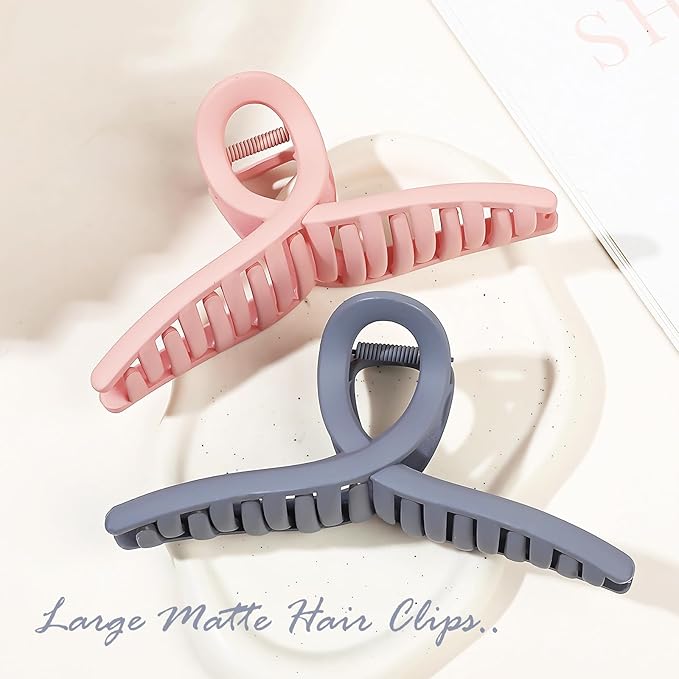 2 PCS Matte Hair Clips, 6 Inch Extra Large Hair Claw Clips Oversized Jumbo Claw Clips for Thick Hair and Long Hair Non-Slip Hair Barrette Accessories for Women and Girls (Pink and Blue)