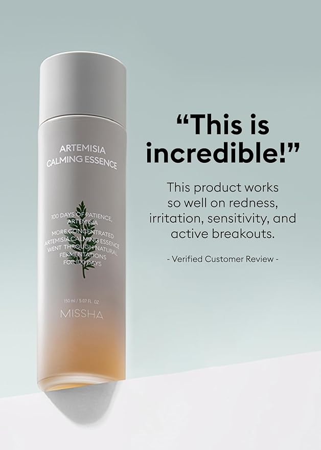 MISSHA Artemisia Calming Essence 5.07 Fl oz / 150ml - 100% Artemisia Annua Extract Facial Toner for Sensitive Skin, Korean Toner with Double-Fermented Mugwort, Soothes Redness & Acne