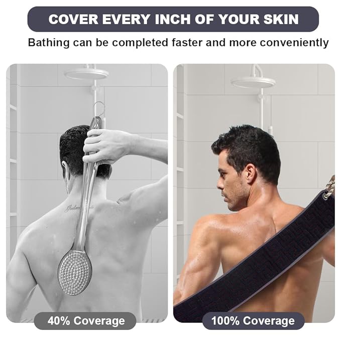 URAQT Exfoliating Towel with Handle, Exfoliating Body Scrubber, 37 Inches Exfoliating Back Scrub, Deep Cleaning, Back Scrubber Washer, Back Scrubber Washer for Men and Women,Cyan